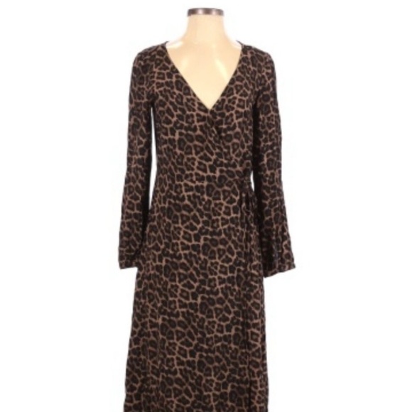 H&M Animal Print Dress midi Cheetah size 4 wrap long sleeves v‎ neck classic - Picture 3 of 13